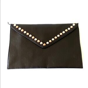New B-Low The Belt Black Vegan Leather Envelope Studded Magnetic Flap Clutch Bag